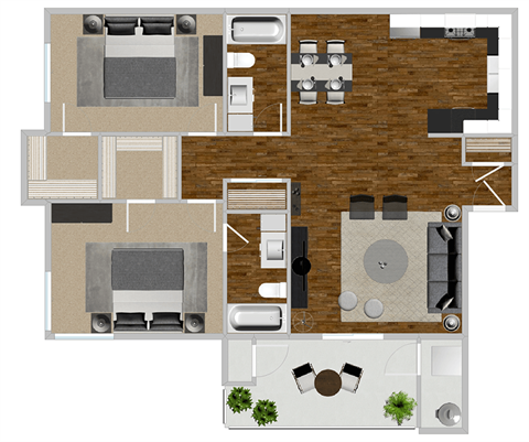 2 Bed 2 Bath Floor Plan at Solterra At Civic Center, Norwalk, CA  